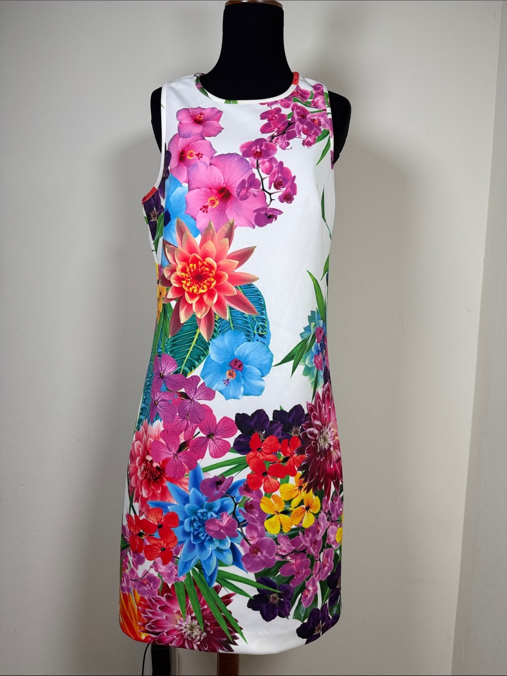 Laundry By Shelli Segal White Floral Midi Dress with Multicolor Print L